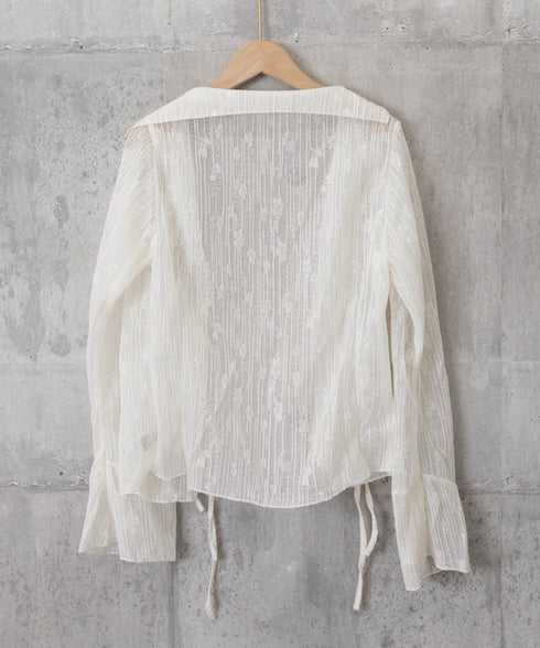 カーディガン 長袖 ボレロ 羽織り 薄手 レディース シアーシャツ 肌見せ 透け感 春夏トップス へそ出し UVケア 重ね着 カジュアル レイヤードコーデ リボン 77JCHU-001